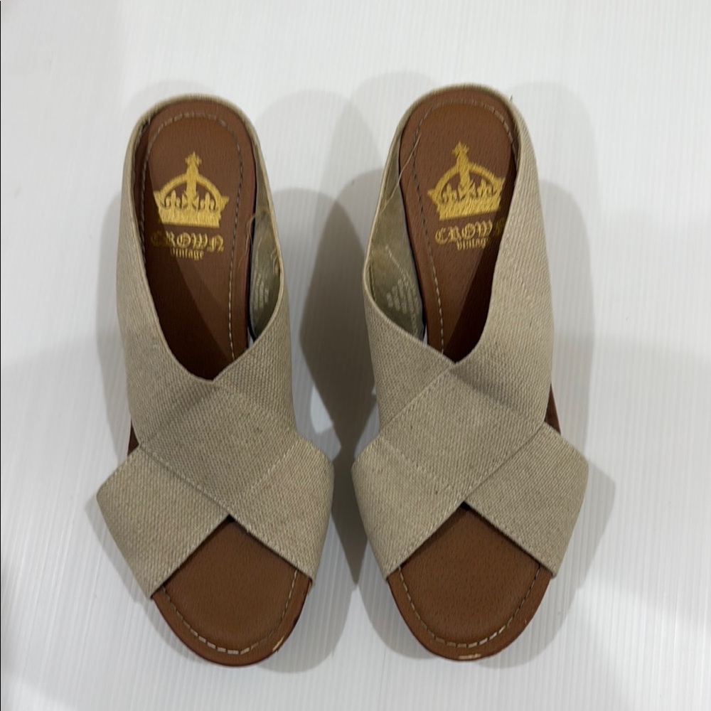 Crown Vintage Tan Mules with Criss-Cross Design